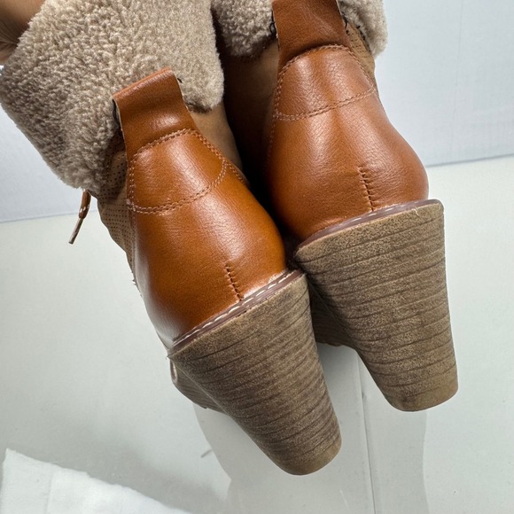 Rouge‎ Women Size 8.5 Brown Faux Leather Wedge Ankle Boots Lace Up Side Zip - Picture 14 of 14